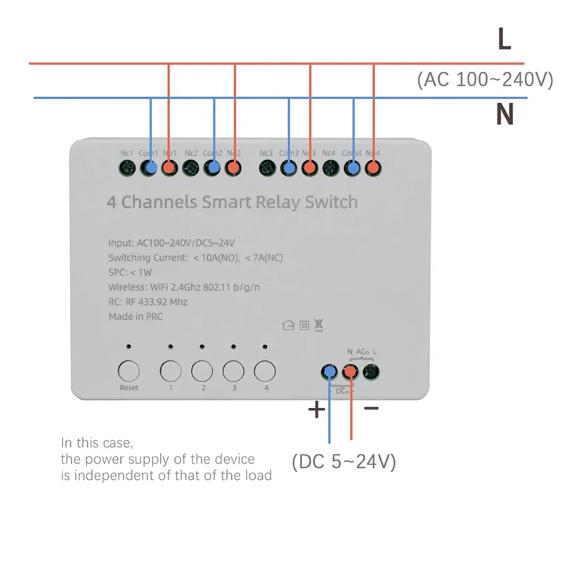 AA08-Tuya Wifi Smart Switch Module 4 Channels AC 100-240V DC 5-24V 10A Relay Control Intelligent Automation Controller
