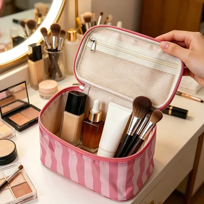 

Makeup Bag Waterproof PVC Cosmetic Bag for Women Travel Toiletry Organizer Portable Storage Pouch with Durable Polyester Fabric