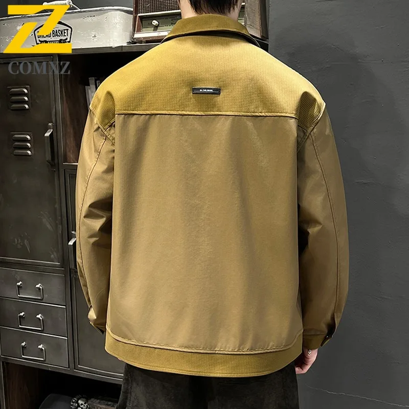 COMXZ 2025 Mens Outdoor Hiking Jacket Loose Fit Hooded Lightweight Windbreaker Windproof Waterproof Casual Coat