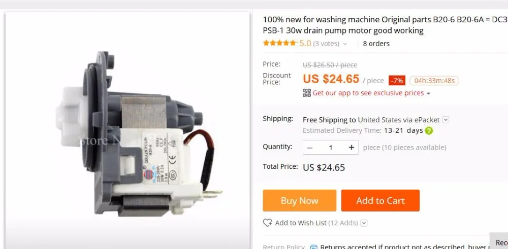 new for washing machine drain pump motor parts B20-6 B20-6A = DC31-00030A PSB-1 30w WF-C863 C963 R1053 good working part