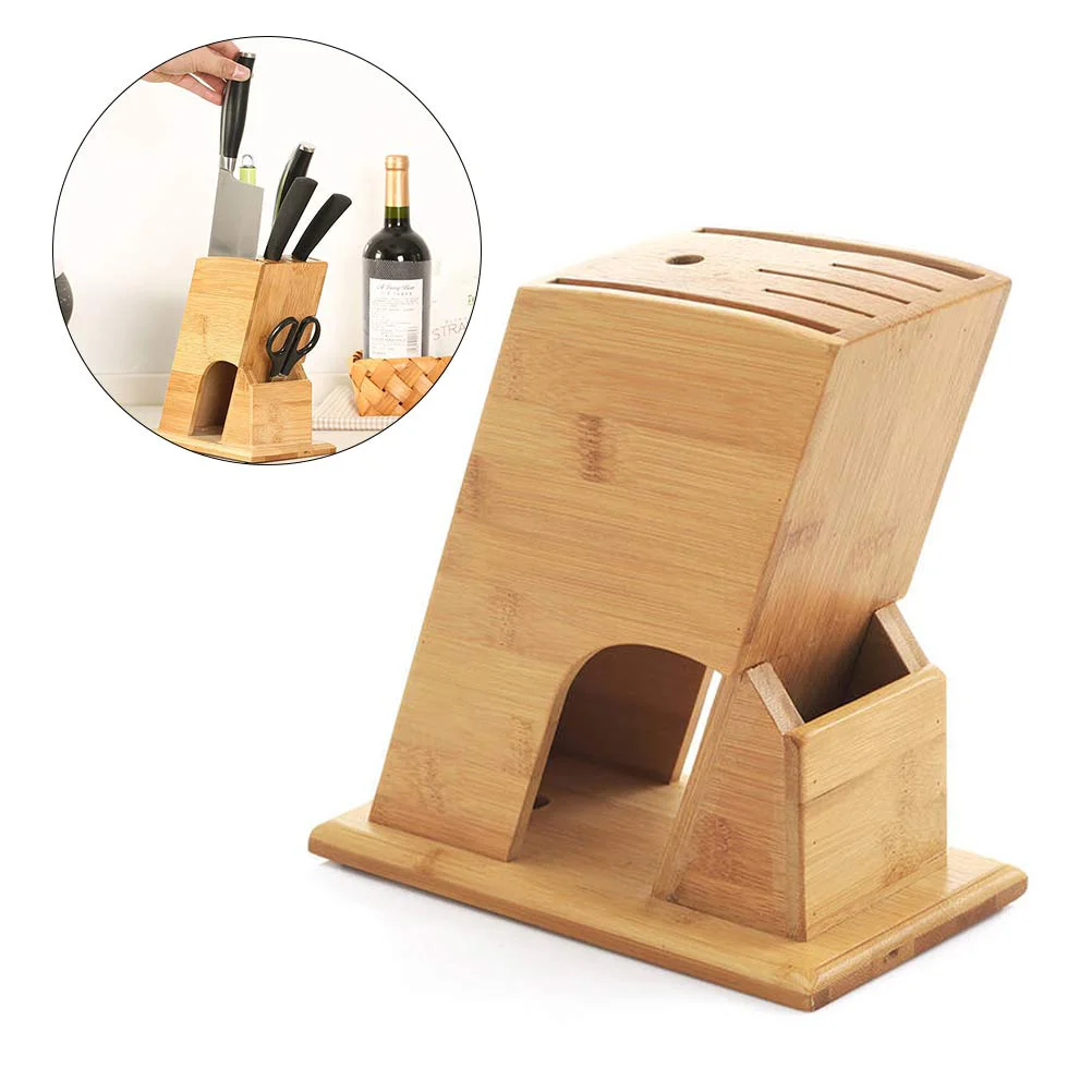 

Bamboo Knife Rack Storage Solution for Kitchen Multi Partition Non Mats Draining Holes Oblique Base Hollow Out Ventilation