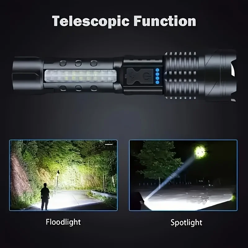 Taktische wiederaufladbare Hochintensitäts-Taschenlampe mit 7-Modi und einstellbarem Fokus, geeignet für Notfälle, Wandern und Camping