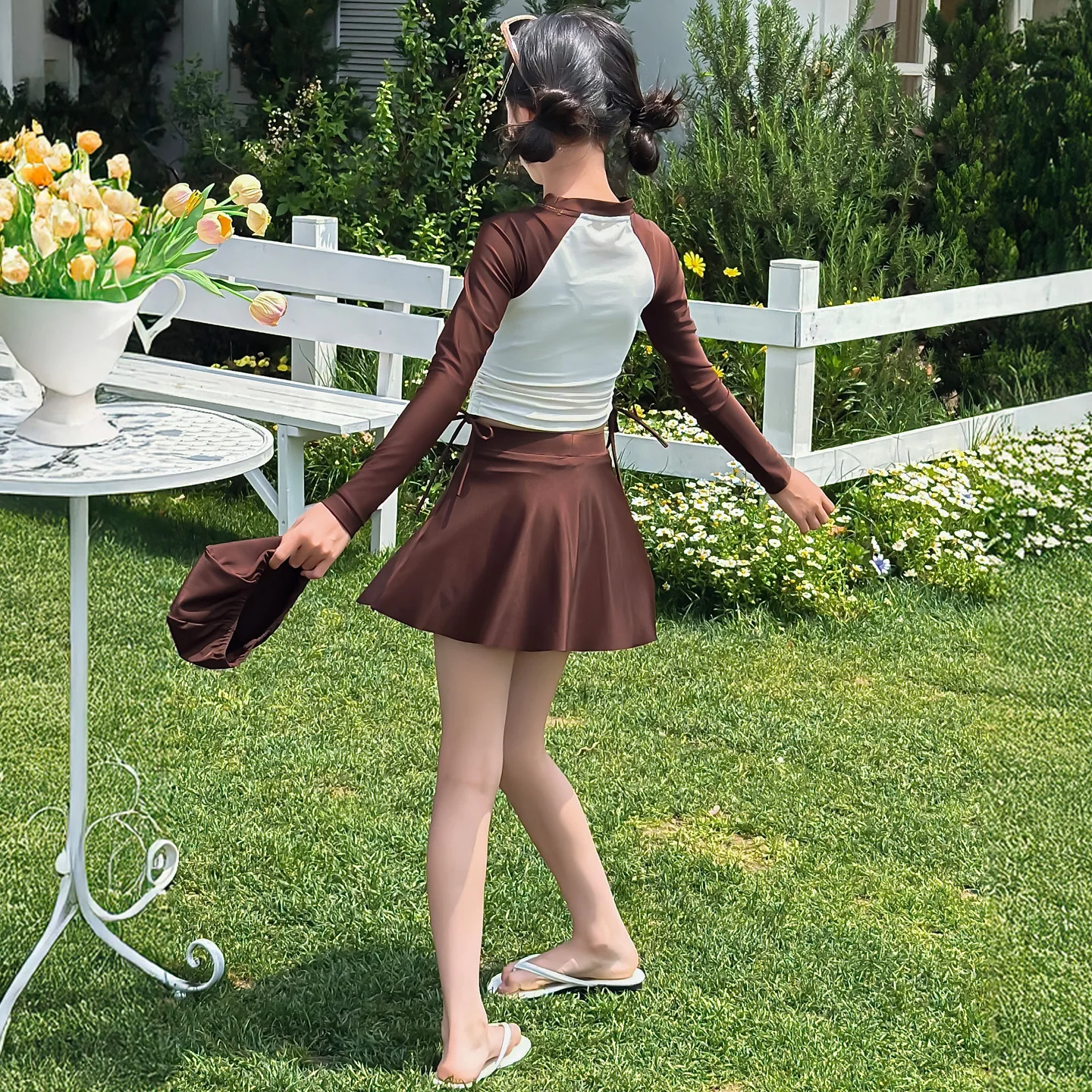 Picture 4: 2026 Girls UV Protective Swimsuit Set Long Sleeve Rash Guard Top And Swim Trunks Toddler Simple Bathing Suit for Ages 4-14 Years
