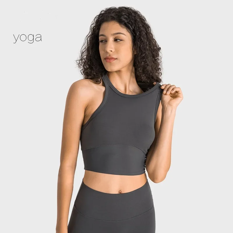 

al yoga Turtleneck anti-slip yoga top nude stretch workout vest woman