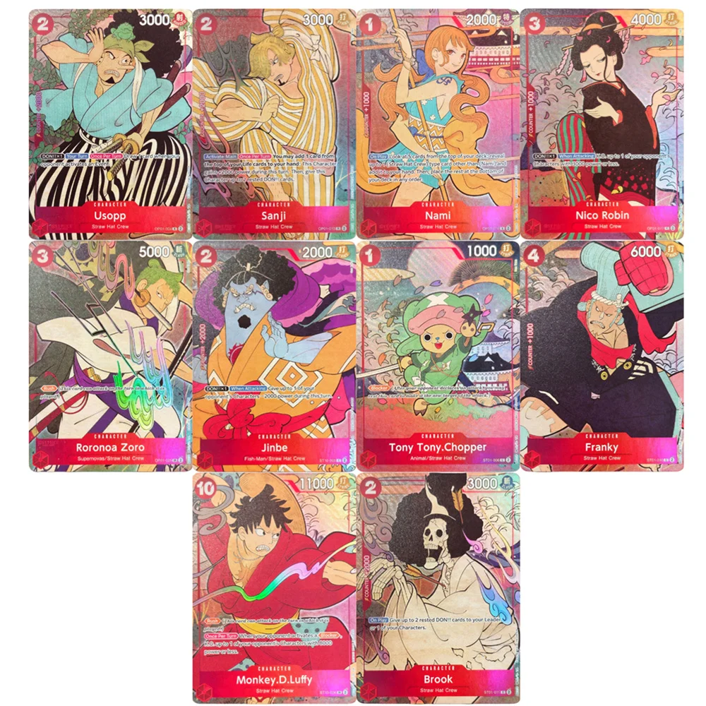 Proxy One Piece Kartenspiel Englische Version 1. Jubiläums-Set Nami Robin Luffy Zoro Chopper Brook Englische TCG Anime-Karten