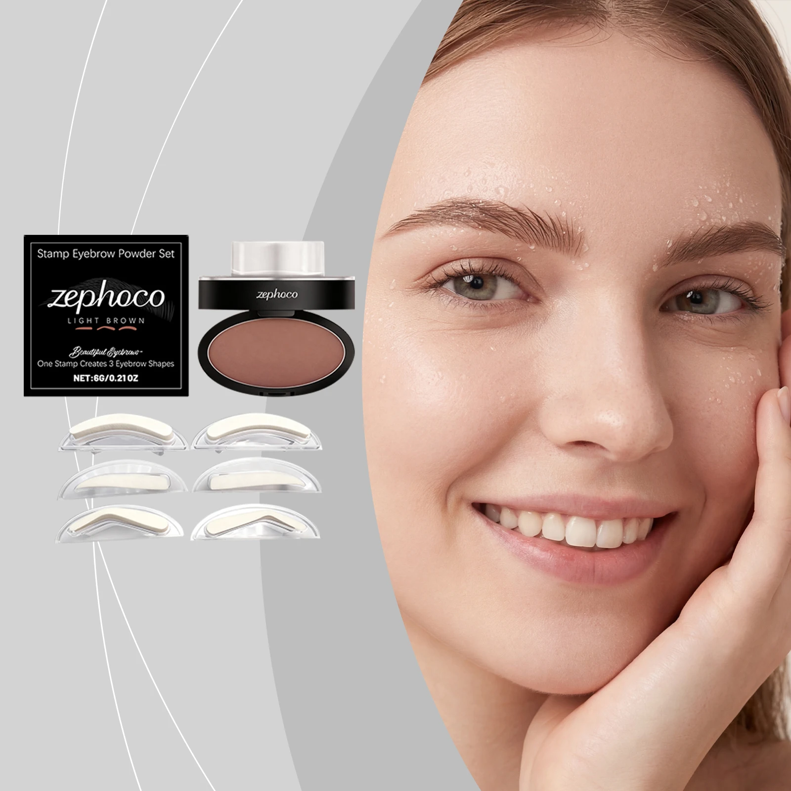 zephoco Stamp Eyebrow Powder Set Waterproof Eyebrow Powder 3 Seconds Eye Make Up Nature Coloring Kit Natural Looking Brows