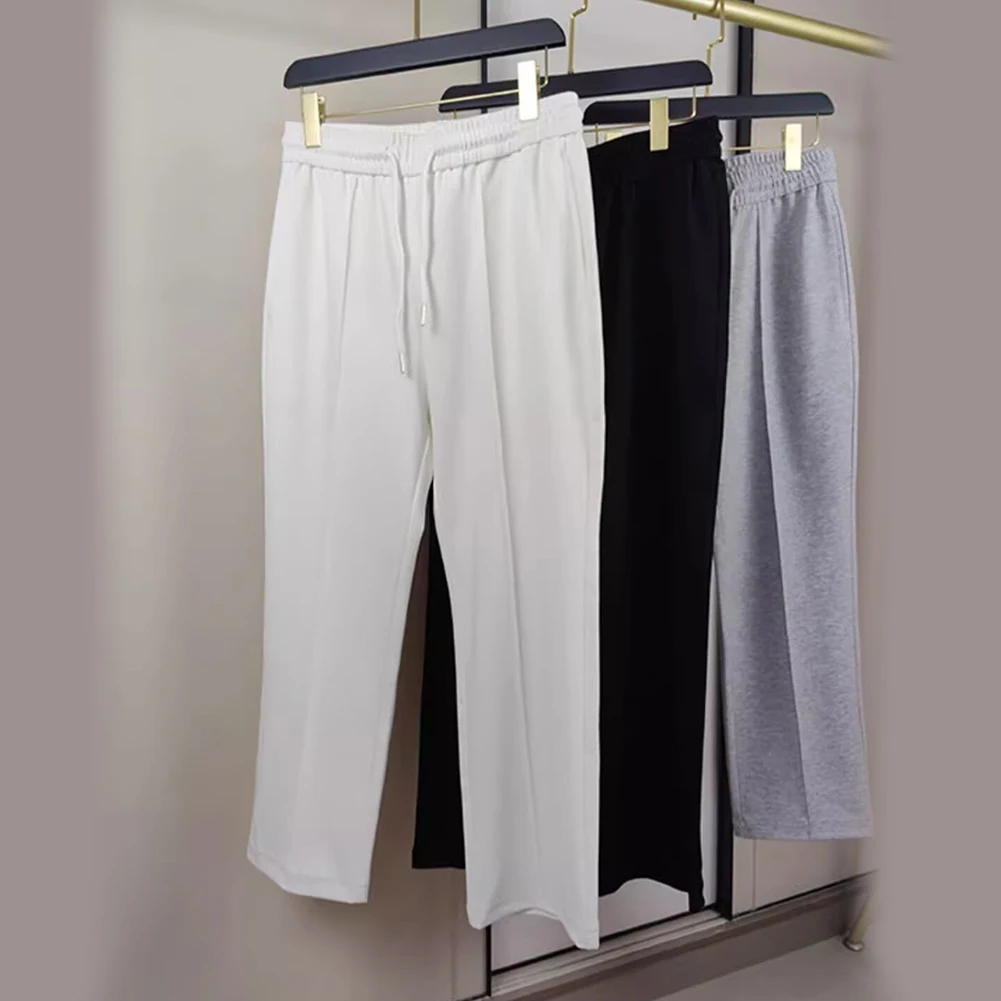 Mens Trendy Line Sweatpants Loose Straight Drawstring Trousers Versatile Drape