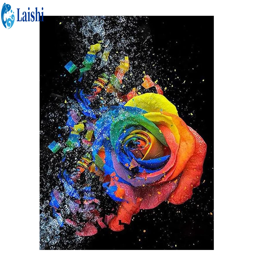 DIY Colored roses Diamond painting Diamond embroidery circle full round drill /square cross stitch mosaic home decor label