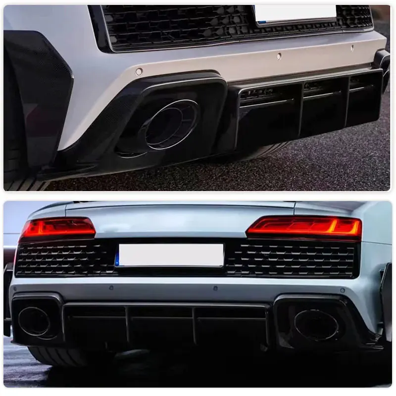 Car Rear Bumper Diffuser Lip Spoiler Prepreg Dry Carbon for Audi R8 V10 Coupe Convertible 2D 2022 2023 Rear Lip Apron Body Kit