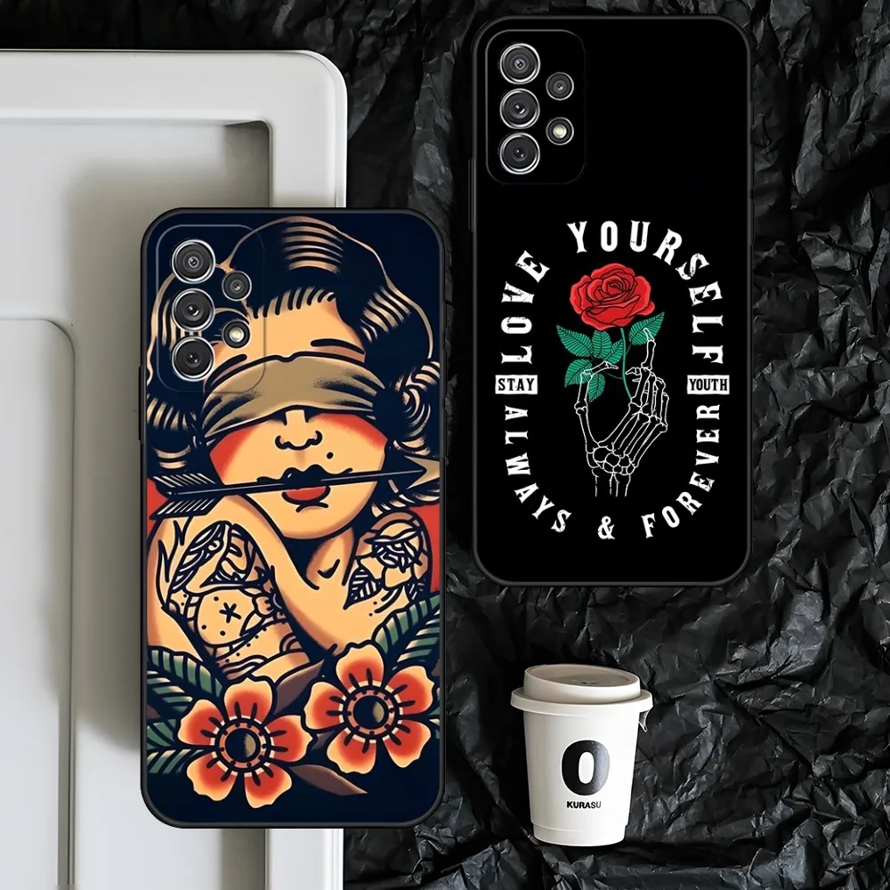 Cool old school tattoo Phone Case For Samsung 24 23 plus ultra S22 PRO S21 FE S20 S10 E Lite S8 S9 S30 gay 5G Mobile Phone Cases