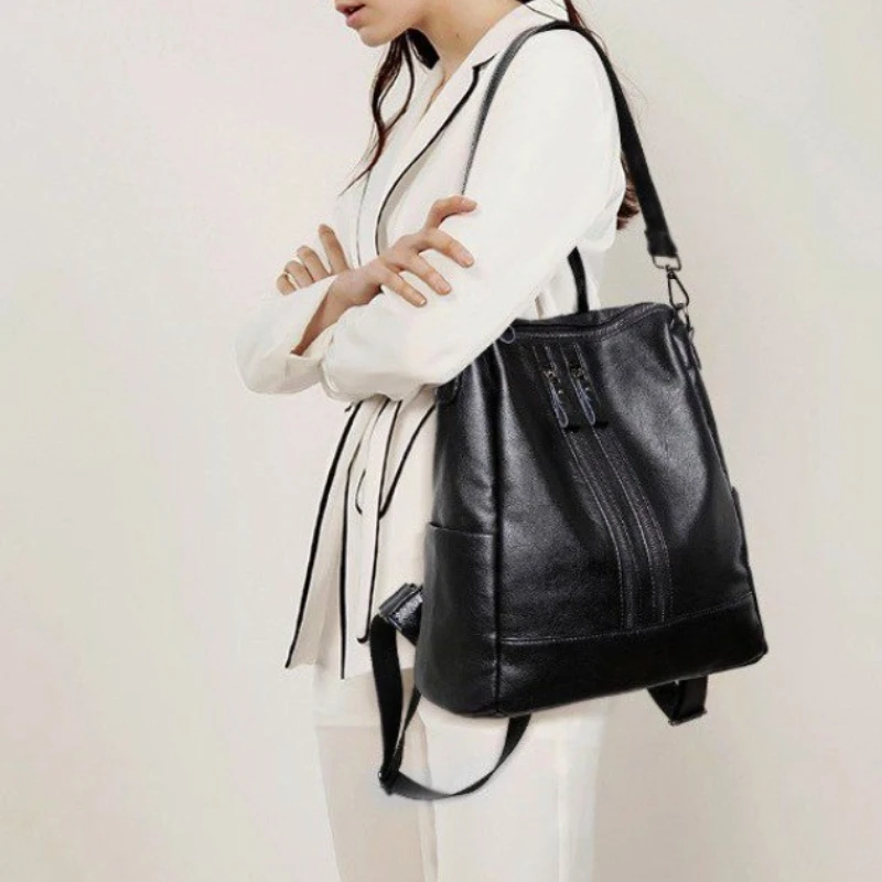 Модные кожаные женские сумки, однотонный простой повседневный рюкзак, сумка большой вместимости в студенческом стиле
