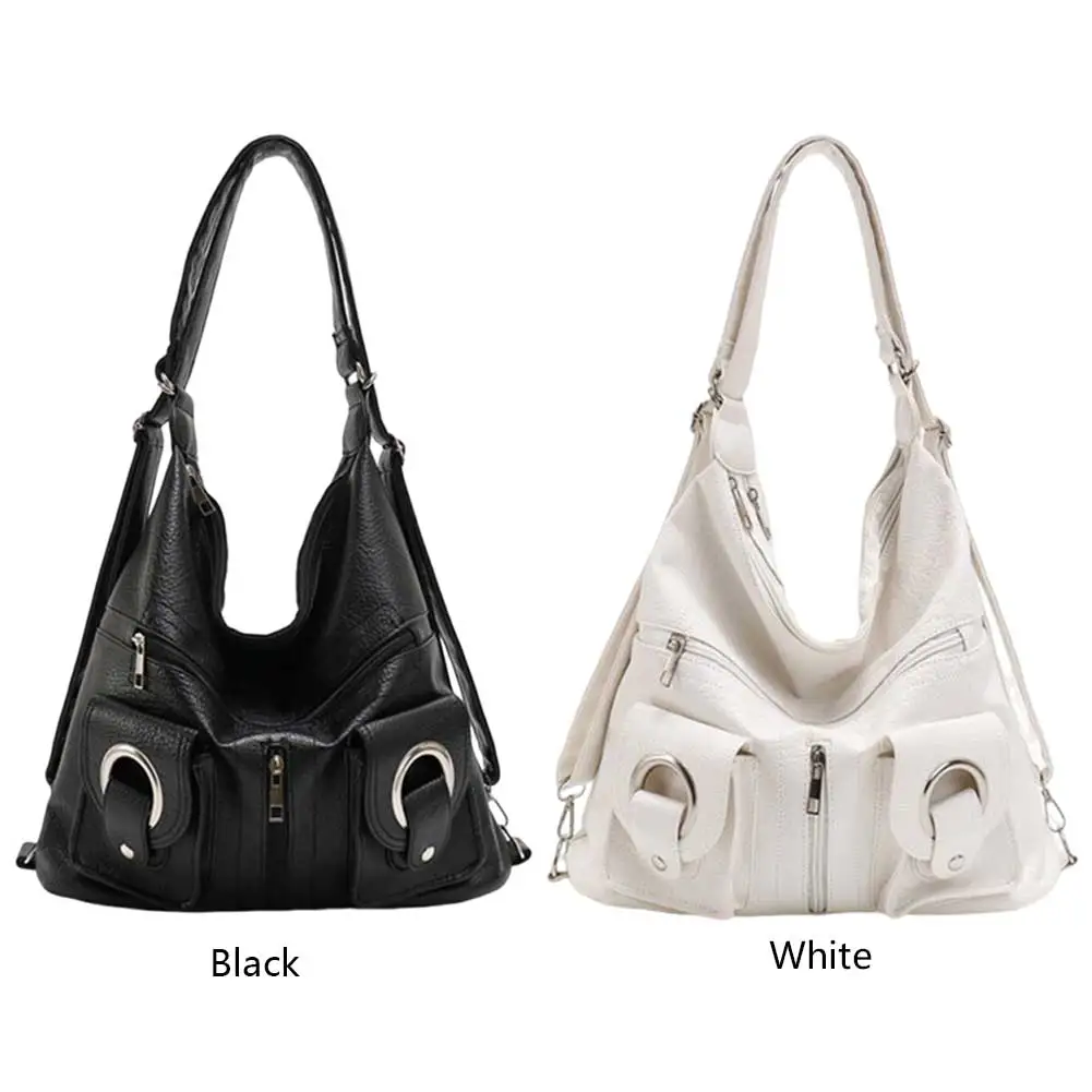 Women Vintage Shoulder Bag Versatile Leather Tote Bag Multiple Pockets PU Hobo Bag Retro Tote Handbag School Work Backpack