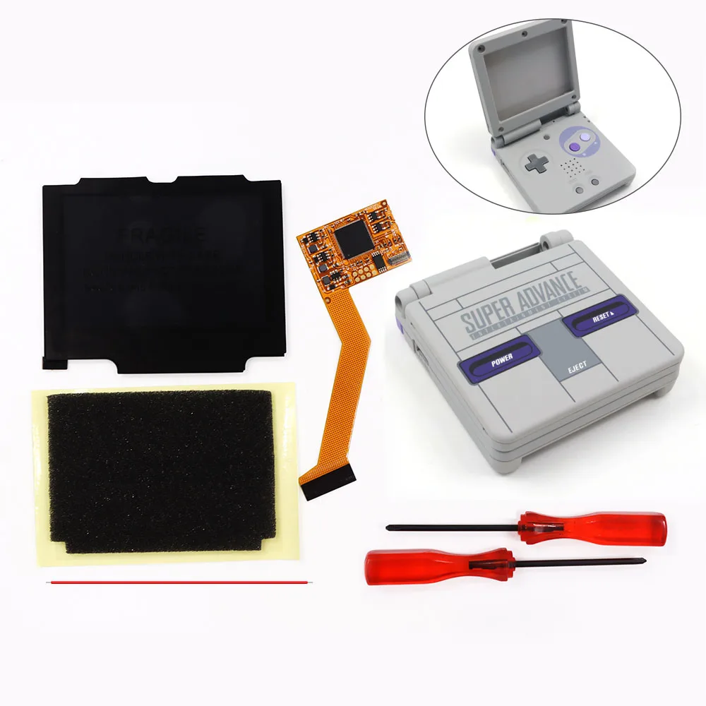 For GBA SP IPS LCD Kits No need cut  Newest Clear Transparent housing for Gameboy Advance  GBA SP LCD Backlight Screen Shell