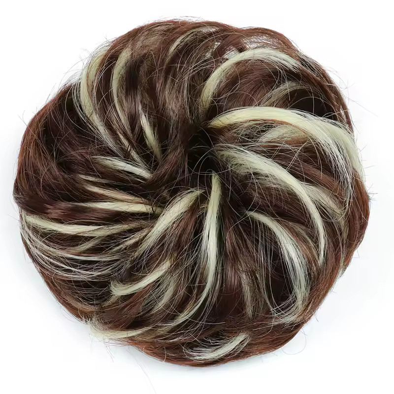Azqueen Synthetic Messy Bun Chignon Donut Gary Brown Color Hair Bun Pad Elastic Hair Rope Rubber Band Hair Extensions - Image 39