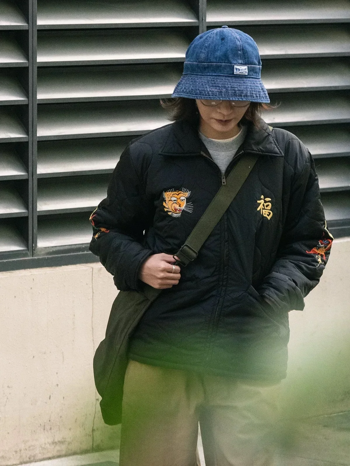 Non Stock Quilted Embroidery Jacket Military-Inspired Tour Jacket Unisex Outerwear Amekaji