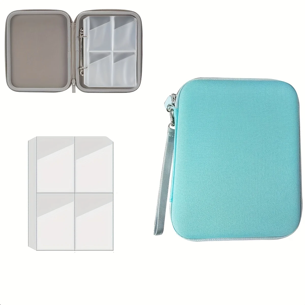 80-Card Capacity Hard Shell Card Binder with Wrist Strap, EVA Protective Trading Card Case with 4-Pocket Sleeves, Portable Card