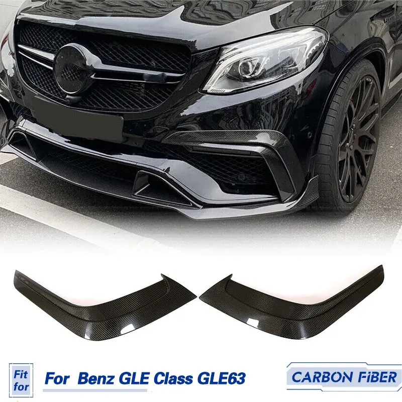 Car Front Bumper Canards Carbon Fiber for Mercedes Benz GLE Class GLE63 AMG Utility 4-Door 2015-2018 Front Fog Light Trims Fins