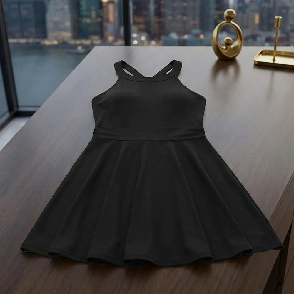 Casual Slim Fit Backless Skirt Swimsuit Sleeveless Beachwear Hot Spring Swimwear Pleated Hanging Neck Swimsuit Beach