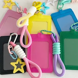 Portable Candy Color Pu Leather Business ID Card Credit Badge Holder Coin Purse Wallet Bus Cards Cover With Keychain