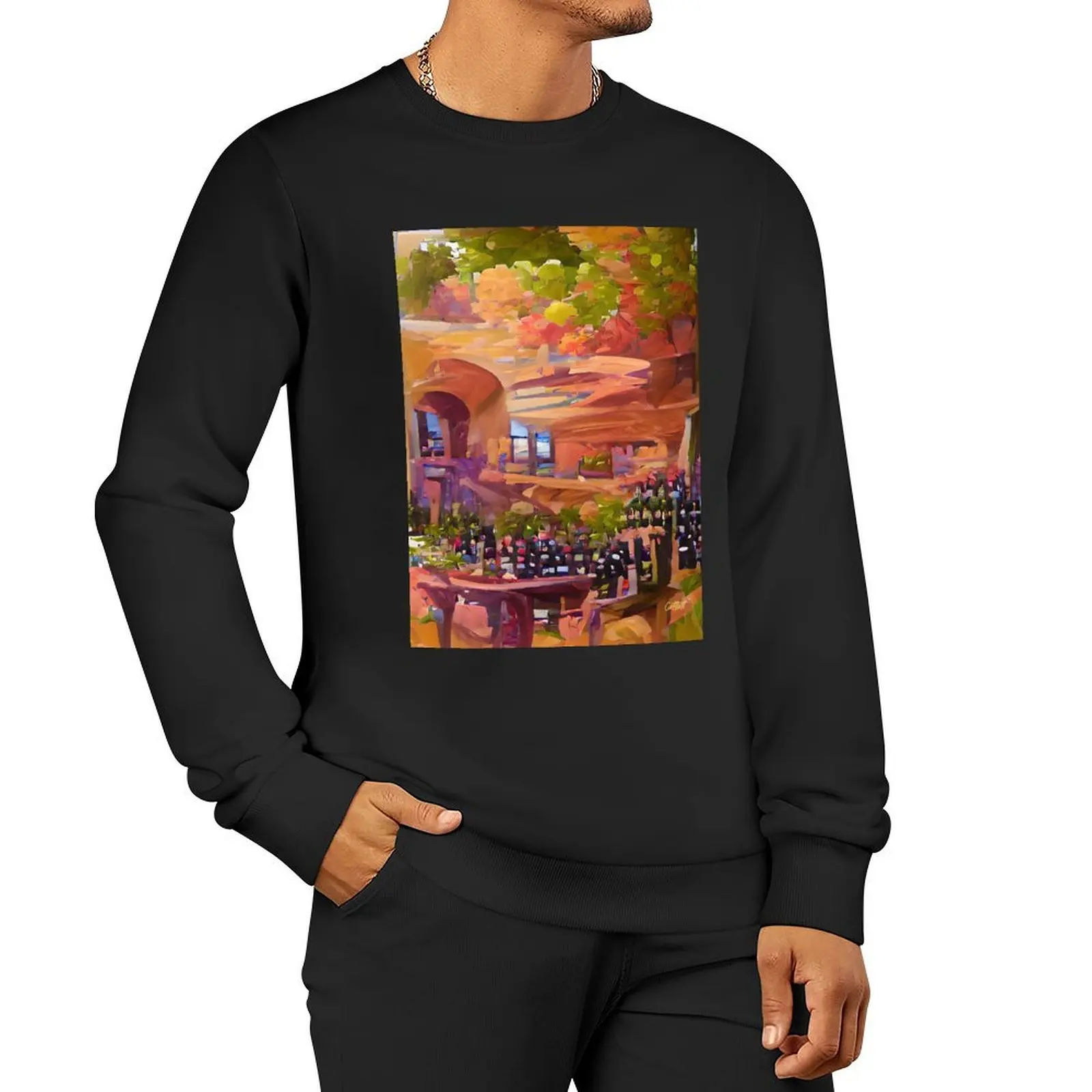 Abstract Painting of a Wine Vineyard or Winery Pullover Hoodie men's autumn clothes men's coat sweatshirt for men