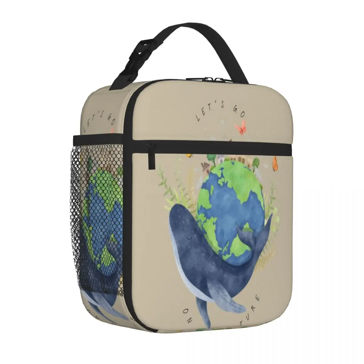 Hot Sale Whale Around The World Neutral Tone Lunch Carrier Gym Post-Workout Snack Bag