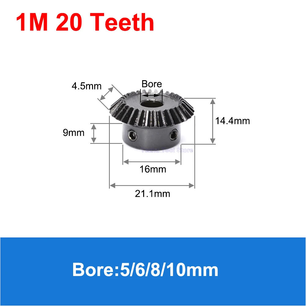 1PCS 1:1 Bevel Gear 1Module 20/25/30 Teeth 45# Steel 90 Degrees Meshing Angle Steel Gear Inner Hole Bore 5/6/8//10/12/14/15mm - Image 2
