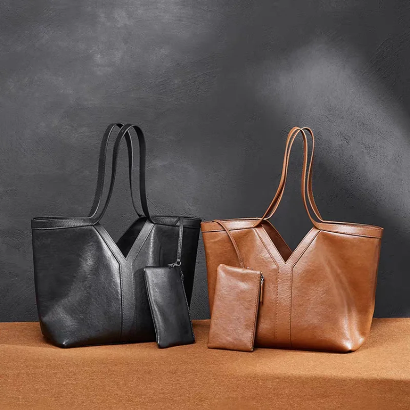 Soft Genuine Leather Shoulder Bag Women Totes All-match Commuter Underarm Bag Bolso Mujer Fashion Large Capacity Handbag Winter