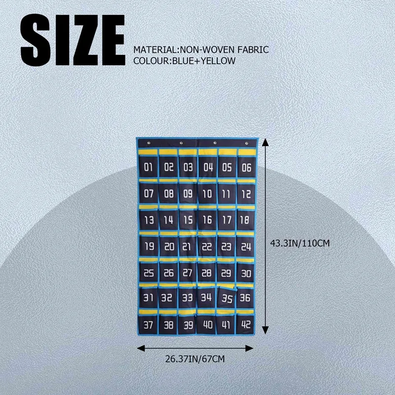 42 Numbered Pockets Chart Cell Phone Hanging Organizer Hanging Storage Bag for Classroom Calculator Mobile Phone Holders-A50M