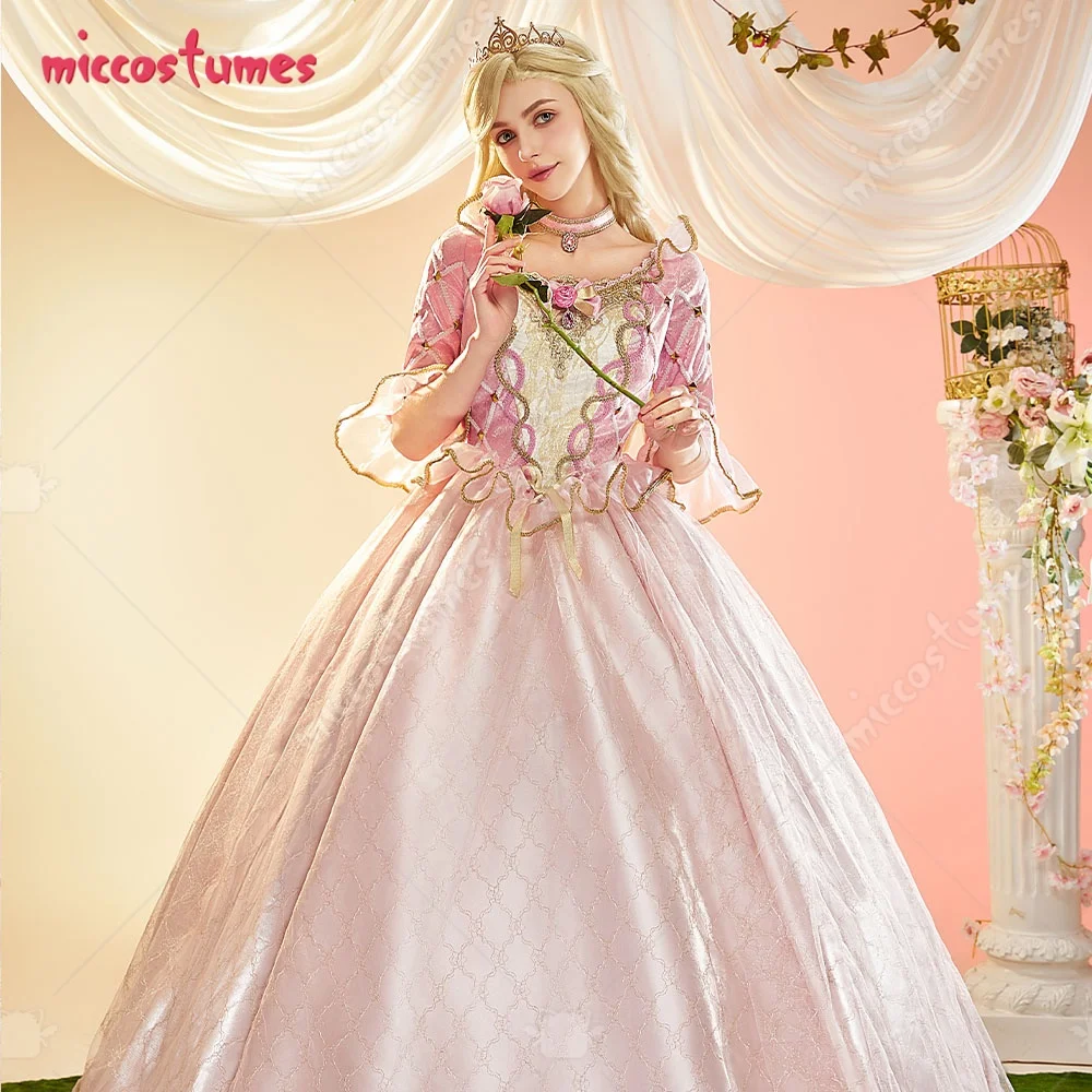 Cosplay.fm Damen Rosa Prinzessin Cosplay Kostüm Erwachsenen-Ballkleid mit Krone und Halsband für Cosplay Halloween