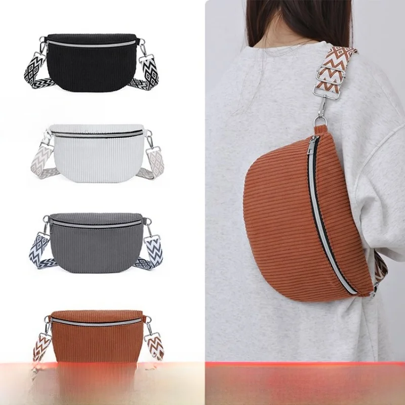 Simple Style Corduroy Chest Bag Unisex Sporty Single Shoulder Bag Casual Japanese Waist Bag Fashion Street Crossbody Small Ba...