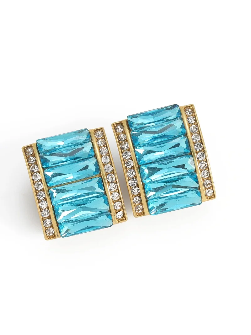 

Vintage Blue Crystal Geometric Earrings Antique Jewelry Rhinestone Gold Plated Highy Quality Luxury Gift Trending 2026 Party