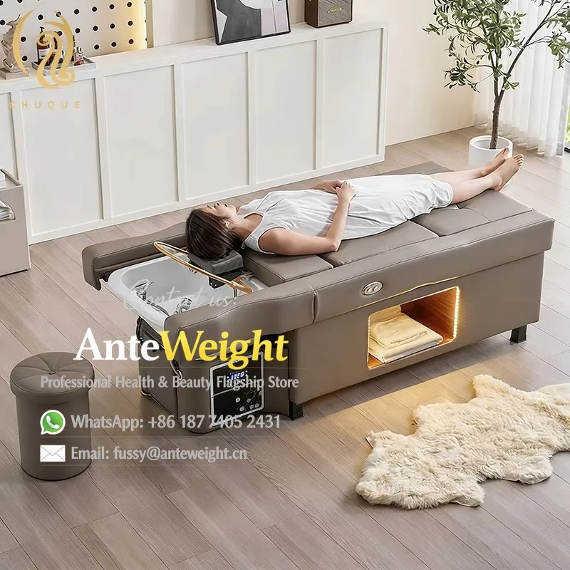 Sillón de Lujo para Salón de Belleza con Lavacabezas, Masaje Tailandés, Masaje Eléctrico de Pies y Cama de Spa para Cabeza