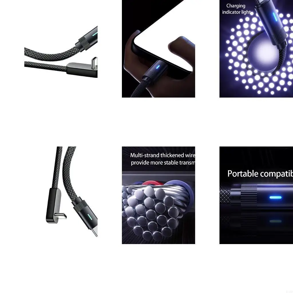 E1PF Flexible Angled Type C to Type C Cable Builting in Light for Easy Night Use