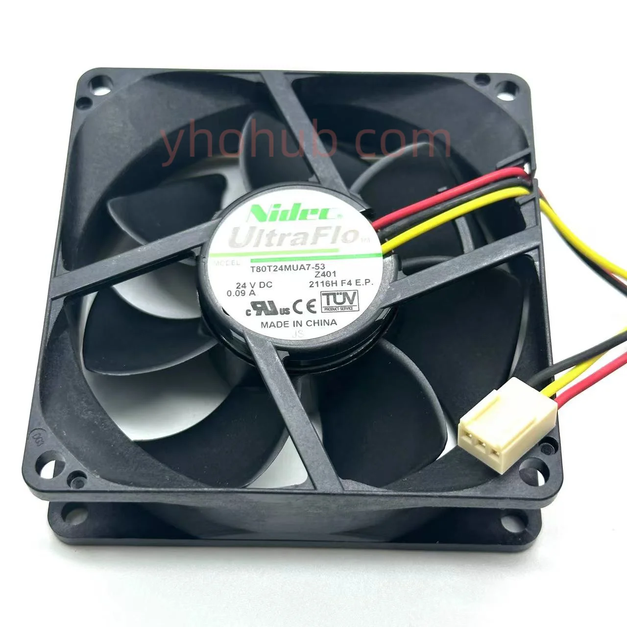 Nidec U80T24MUA7-53 DC 24V 0.09A 80x0x25mm 3-Wire Server Cooling Fan