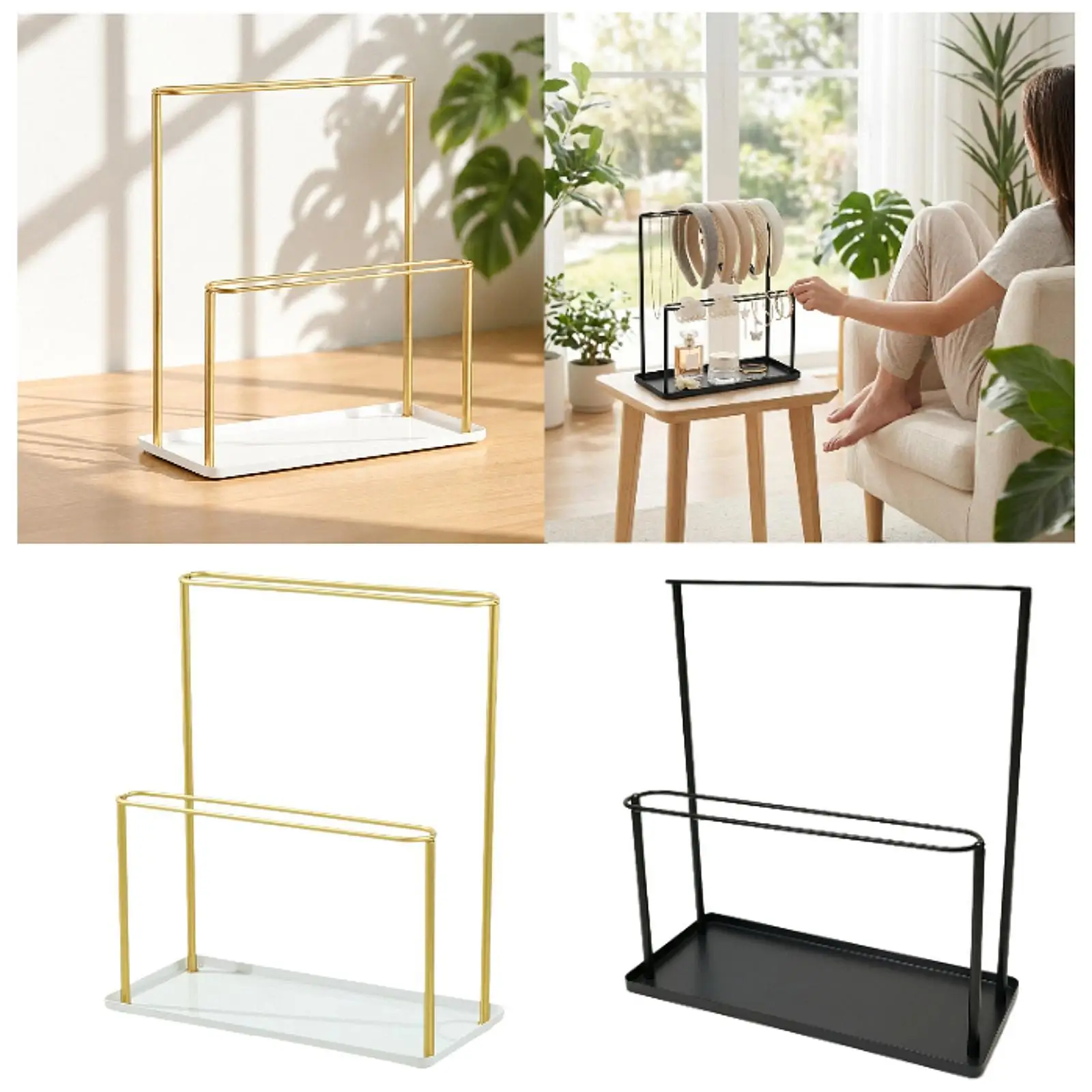 Headband Holder Organizer with Tray 2 Tier Storage Stand for Girls Women Hair Clip Hair Accessories Display Stand Hairband Rack