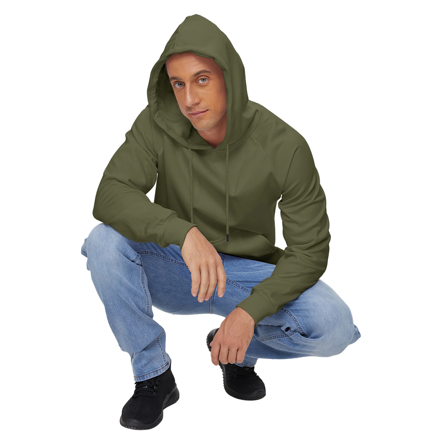 

Men's Pullover Hoodies Solid Color Fleece Warm Casual Hooded Sweatshirts With Kanga Pocket Loose Breathable Pullovers