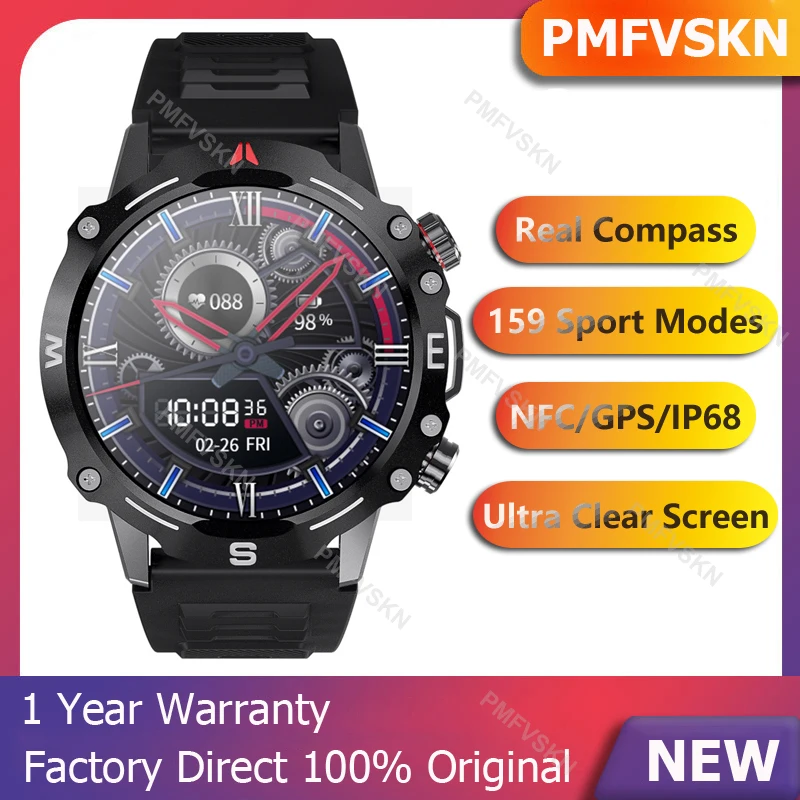 

2023 Smart Watch Men 380mAH Long Standby HD Smartwatch Heart Rate ECG Monitoring NFC GPS Compass IP68 Waterproof Sport Watch