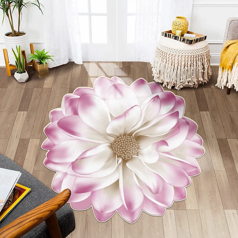 Flower Shape Carpet Soft Round Kitchen Floor Mat Peony Art Rug Living Room Bedroom Bedside Carpet Anti-slip Hallway Door Mat