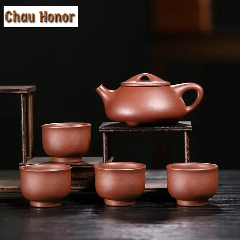 

270ml Yixing Purple Clay Tea Pot Raw Ore Dicaoqing Teaware Kit Beauty Kettle 1 Pot 4 Cups Handmade Zisha Kung Fu Tea Set Gifts