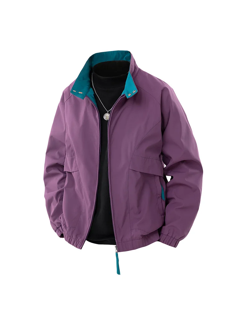 Autumn Men Coat Contrast Color Windproof Waterproof Man Jacket Stand Collar Long Sleeves Pocket Casual Male Outerwear