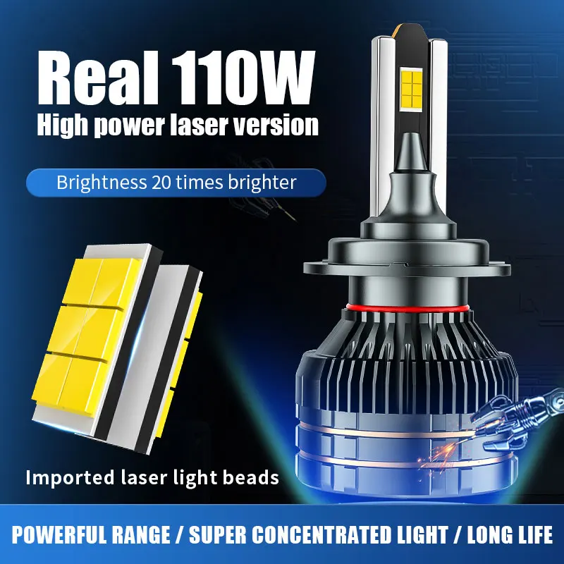 

110W LED Headlight H4 H7 h1 Canbus 9005HB3 HB4 9006 Double Copper Tube Super Bright 6000K Auto Headlamp Foglight