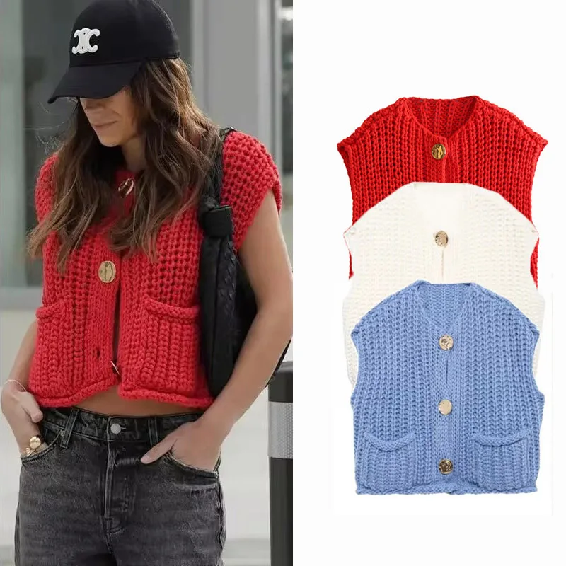 

Корейский модный укороченный свитер, женский жилет, однотонный свободный повседневный свитер, жилет, вязаный свитер, жилет для женщин, роскошные дизайнерские топы