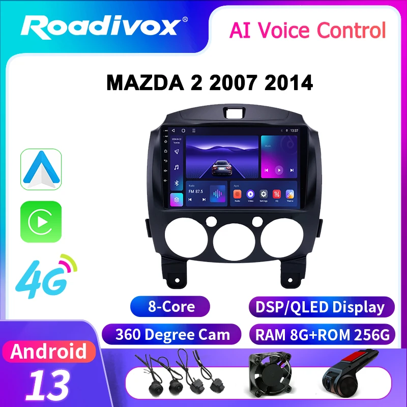 roadivox Android car radio for MAZDA 2 2007 2014 stereo GPS Navigation video Multimedia Player tape recorder  carplay