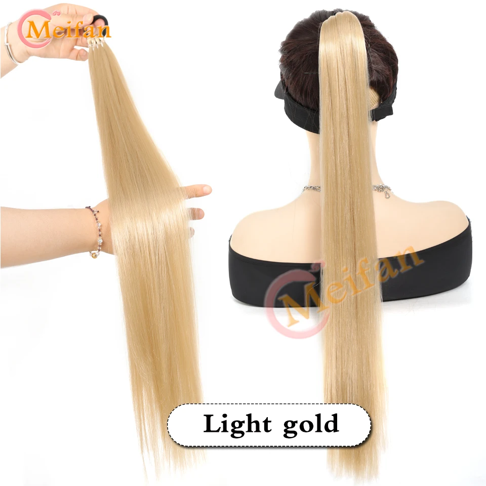 MEIFAN-coleta trenzada de 26 pulgadas para mujer, extensión de cabello sintético liso con lazo, postizo falso Natural