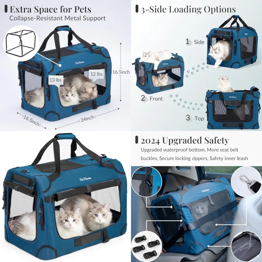 

Extra Large Cat Carrier for 2 Cats, Collapsible Soft Sided Pet XL Crate for Large Mudium Big Cat 20lbs+, Car Travel Portable Ba
