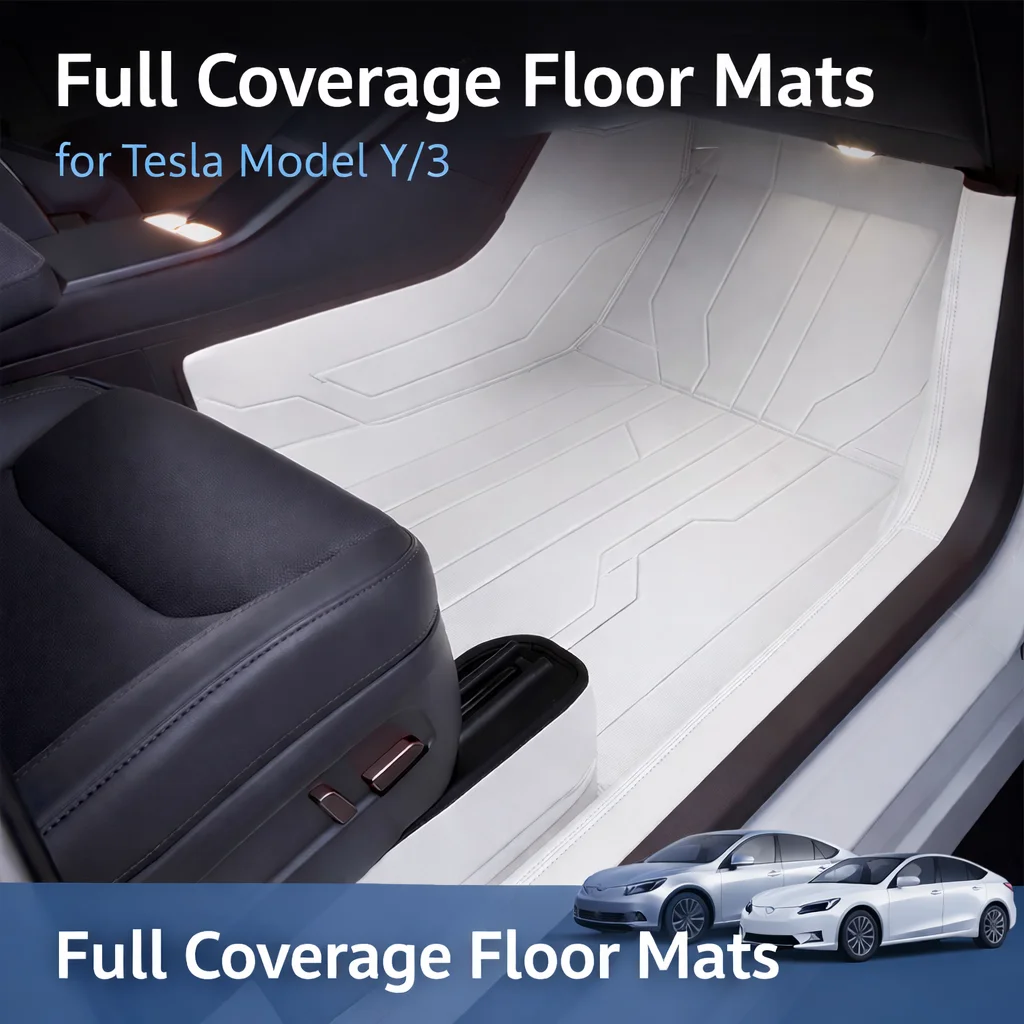 

Full Coverage Floor Mats for Tesla Model Y Model 3 2017-2026 Yacht Grade Leather Material All-Weather Luxury Trunk Liner
