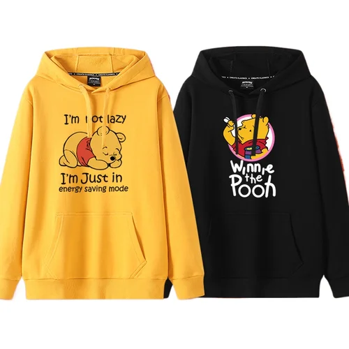 Suéter sencillo de moda de Winnie the Pooh de dibujos animados para mujer, suéter holgado y cómodo con capucha, chaqueta versátil para pareja y novia