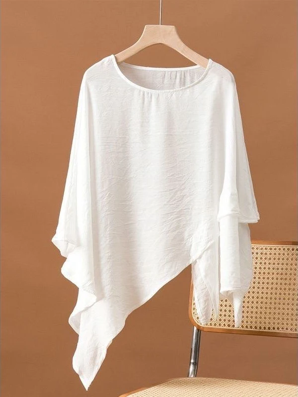 Taglie forti Design da donna Sensation Color Top asimmetrico Nascondi carne Slim Batwing Sve T-shirt rotonda Ne Versatile