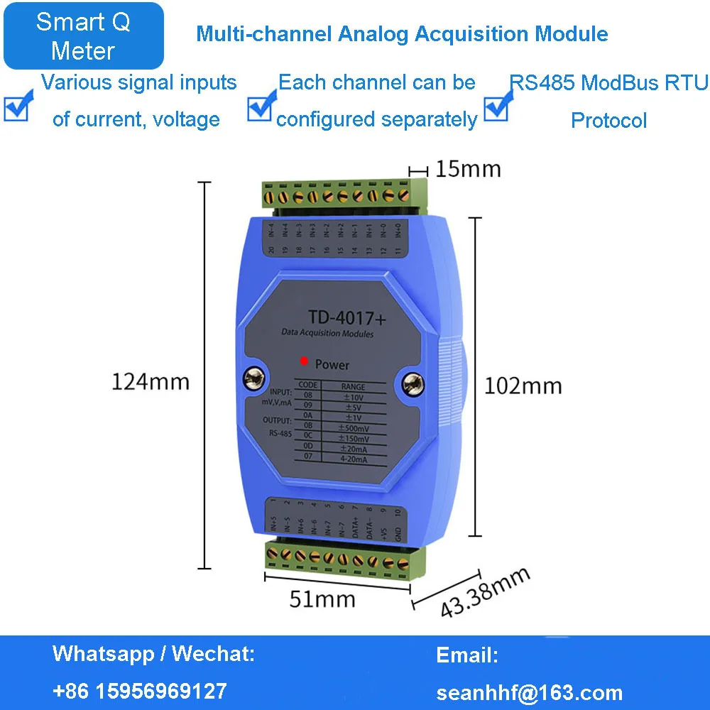 4 8 16 channel intelligent analog input data acquisition module modbus voltage and current signal transmitter independent set