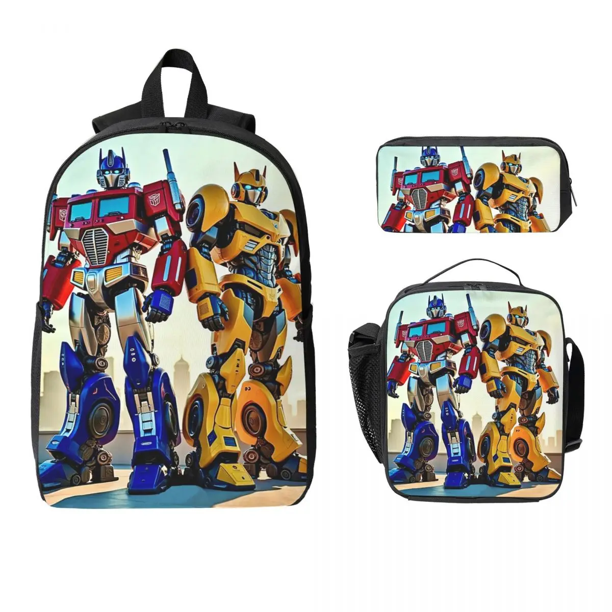 

Рюкзак Optimus Prime, студенческая сумка для книг для мальчиков и девочек, школьная сумка, сумки на плечо для ноутбука, 3 шт., изолированная сумка для обеда, пенал